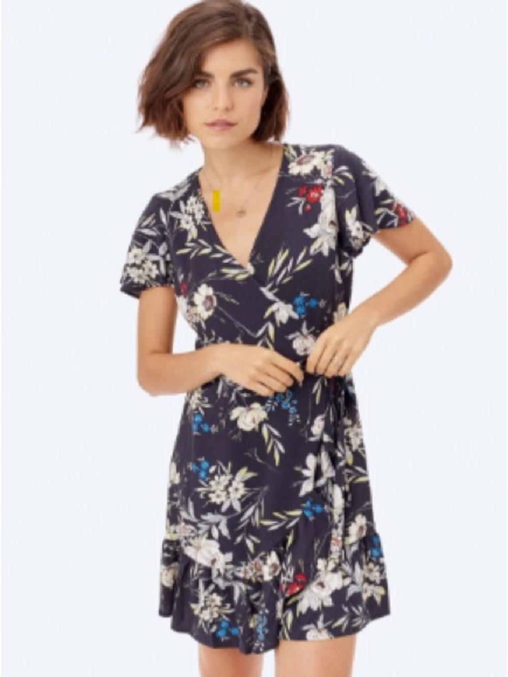 lovestitch Ceren Navy Floral Wrap Mini Dress